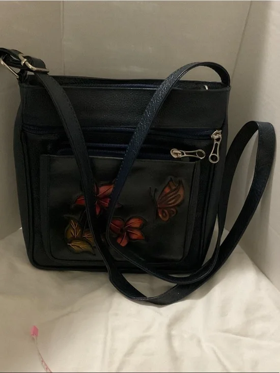 Dark blue Floral Embossed Crossbody Bag - Women's Shoulder Purse. ( free wallet) - Picture 8 of 12